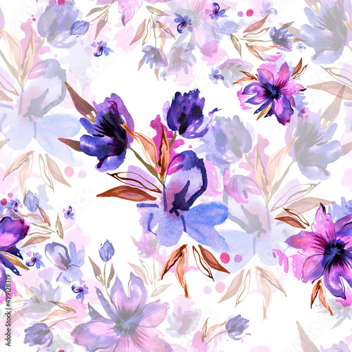 Watercolor hand painted purple flowers. For design of invitations  greeting cards. High quality photo