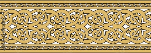 Vector golden seamless oriental national ornament. Endless ethnic floral border, arab peoples frame. Persian painting.