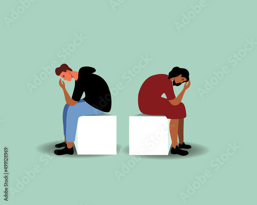Couple's crisis, flat vector stock illusion, divorce or breakup in relationship, man and woman are sad