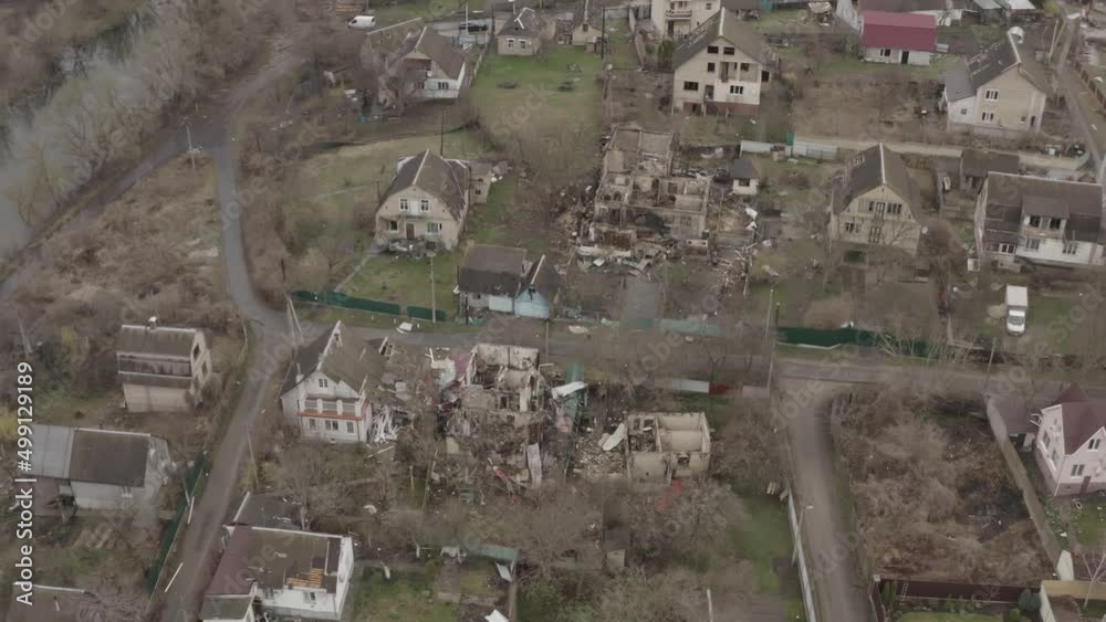 Destroyed buildings after an airstrike. Irpin. Ukraine. Destroyed buildings after an airstrike. Irpin. Ukraine.