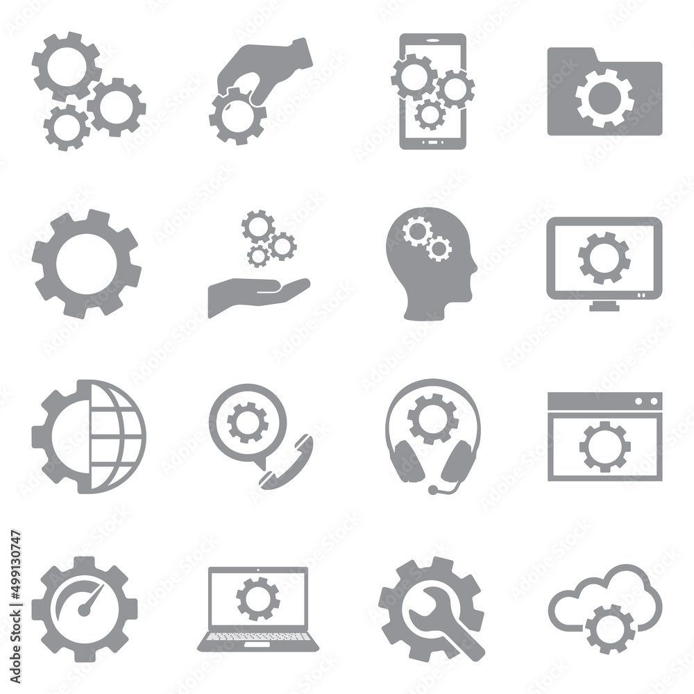 Gears Icons. Gray Flat Design. Vector Illustration.