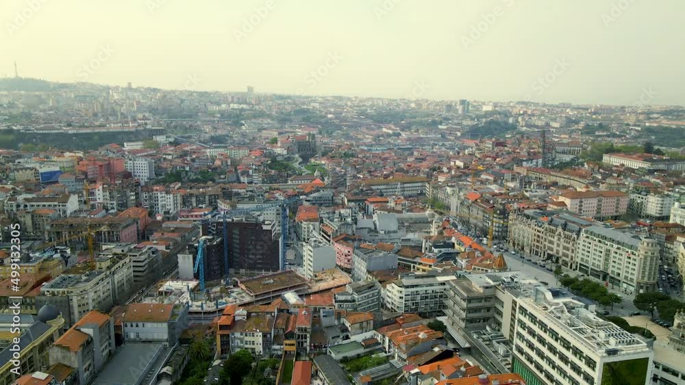 Panoramic View Of Porto City, Oporto From Above In Portugal. - aerial panning Panoramic View Of Porto City, Oporto From Above In Portugal. - aerial panning