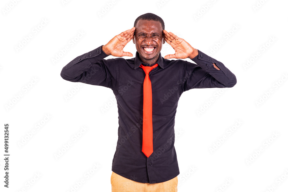 Fototapeta premium young sick businessman suffering from a headache.