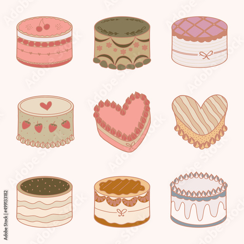 Set of cute tart cake element on hand drawn style