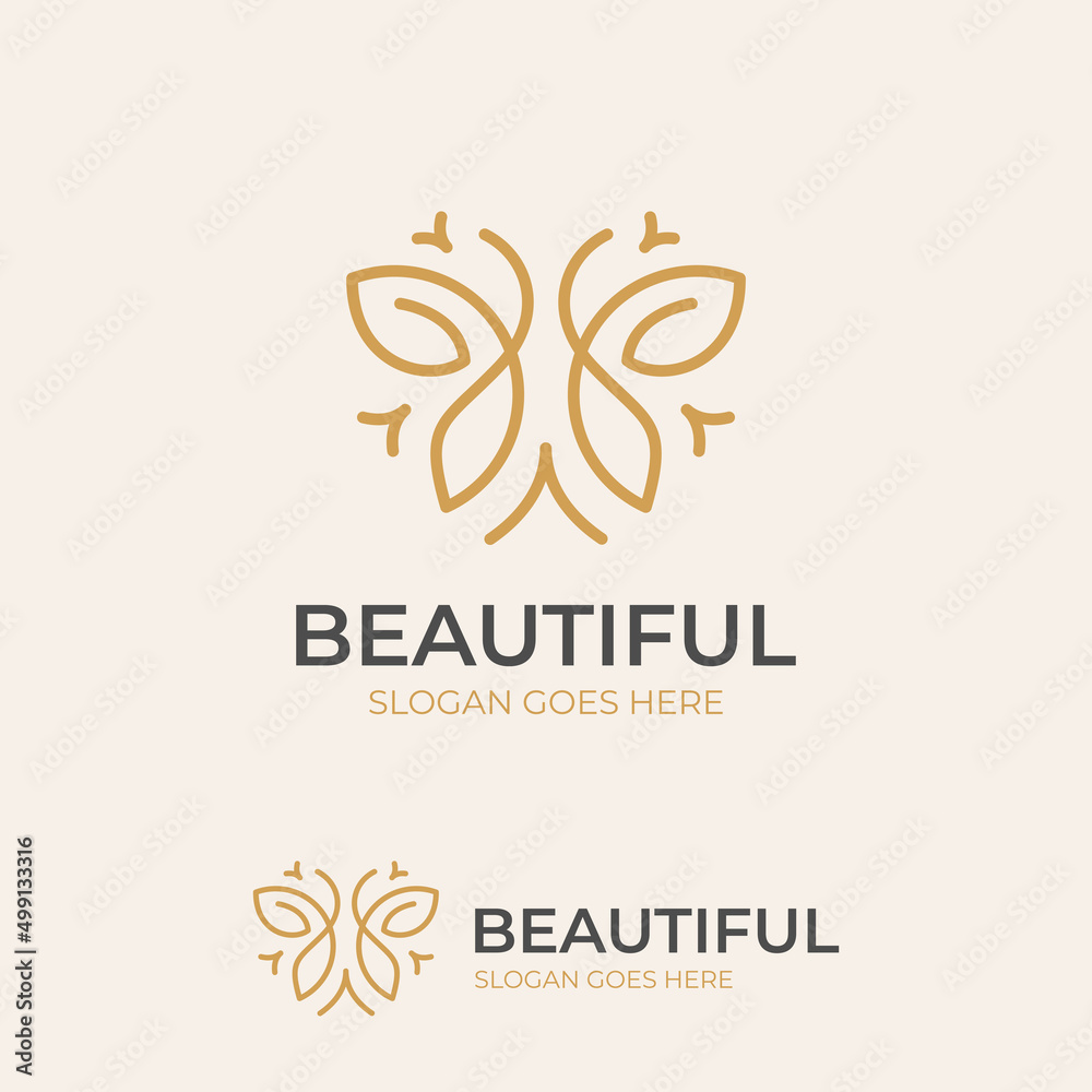 Obraz premium luxury line logo element of abstract butterfly feminine symbol icon decoration design