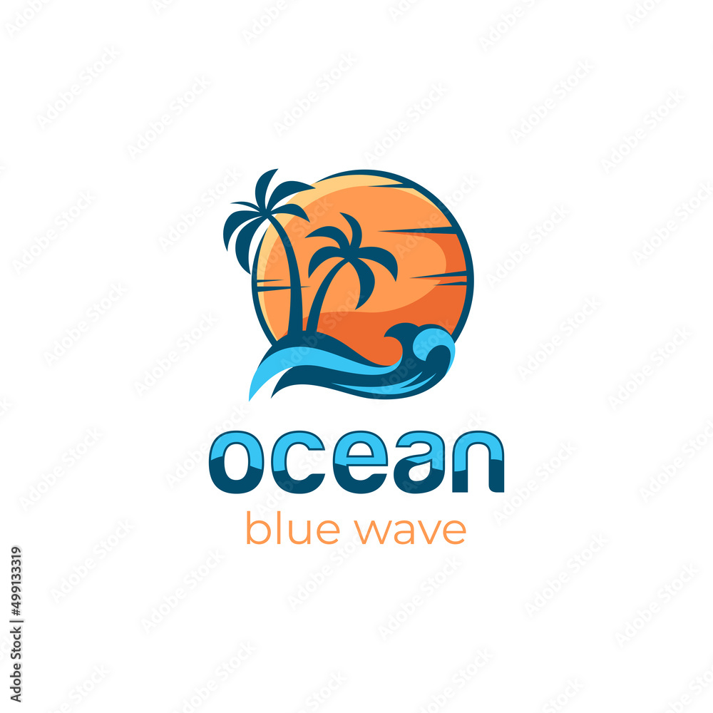 ocean surf vector element logo design for summer beach with sunset, vacation logo illustration ocean surf vector element logo design for summer beach with sunset, vacation logo illustration