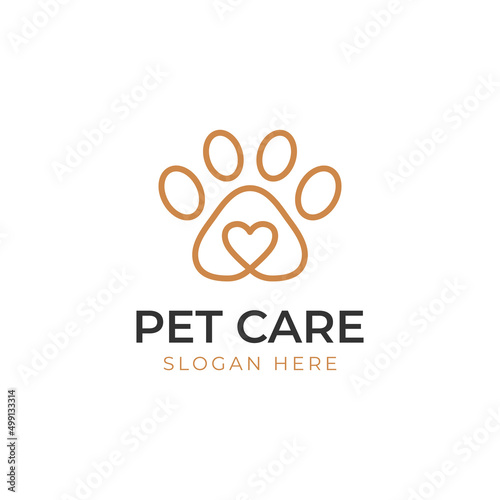 Fototapeta Naklejka Na Ścianę i Meble -  simple logo element of pet care with love animal feet for Veterinary logo icon design