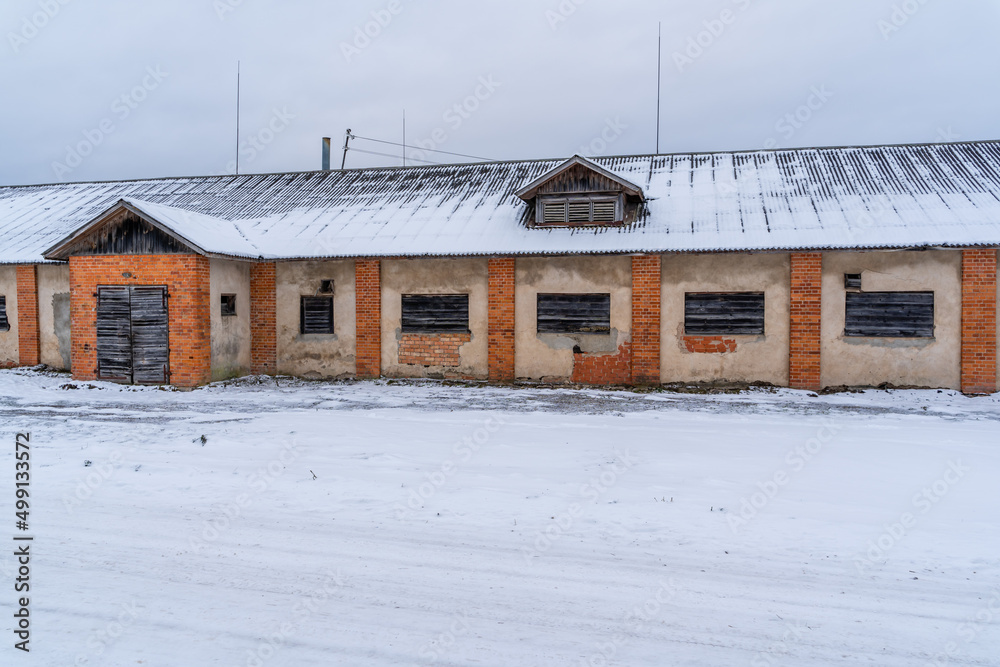 Exterior on an Old Barn from Orange and White Bricks