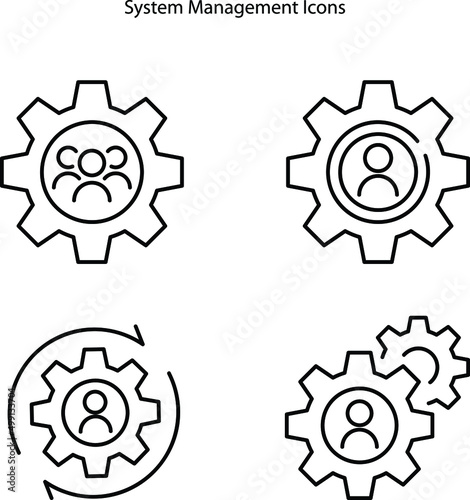 Management System Icons Set Vector. Demand Forecasting And Sales Planning Black Contour Illustrations . system management icons