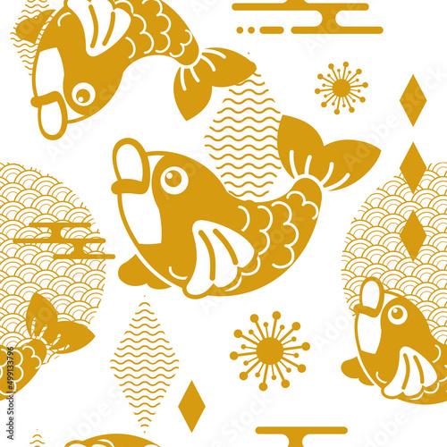 Golden Koi fish seamless pattern vector illustration.