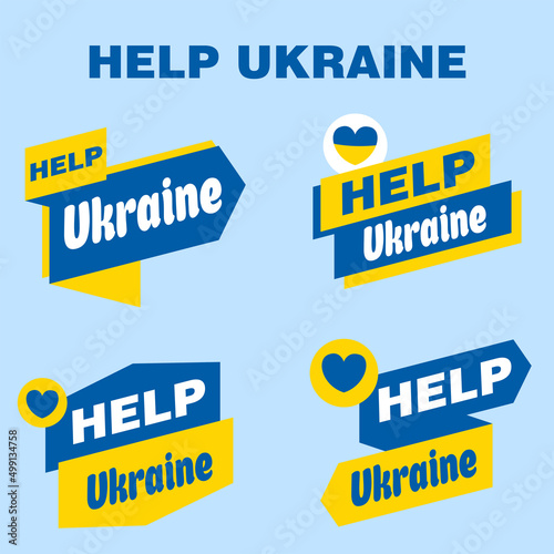 Help Ukraine, a set of stickers. Vector illustrations.