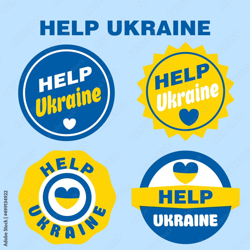 Help Ukraine, a set of stickers. Vector illustrations.
