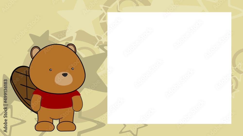 Fototapeta premium chibi beaver kid cartoon picture frame in vector format