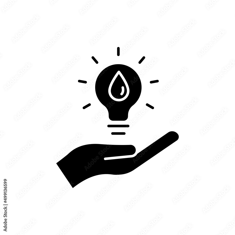 Water energy icon. hand with light bulb and water. glyph icon style. silhouette. suitable for renewable energy symbol. simple design editable. Design template vector Water energy icon. hand with light bulb and water. glyph icon style. silhouette. suitable for renewable energy symbol. simple design editable. Design template vector