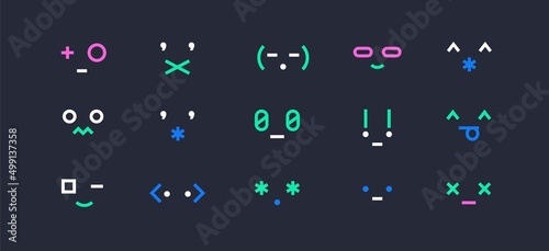 Punctuation smiley face emoticons. Set of emotions, funny line emojis, isolated characters. Vector illustration