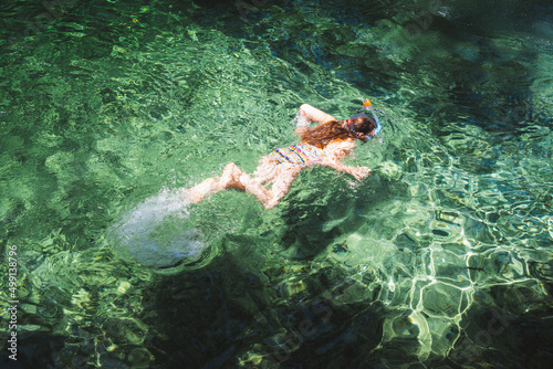 person snorkeling in the spring