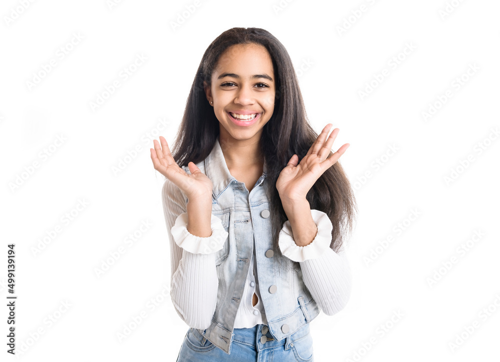 Beautiful black teen posing on studio white background Beautiful black teen posing on studio white background