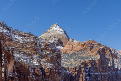 Scenic Snow Covered Landscape in Zion National Park Utah in Winter