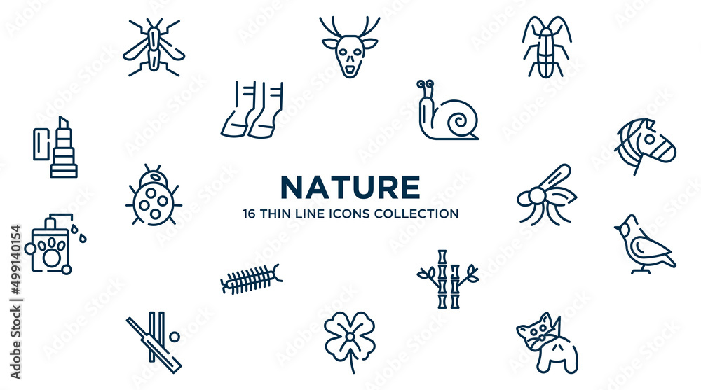 concept of 16 nature outline icons such as wasp, cockroach, snail, zebra, mosquito, cardinal, bamboo, clover, null vector illustration. concept of 16 nature outline icons such as wasp, cockroach, snail, zebra, mosquito, cardinal, bamboo, clover, null vector illustration.