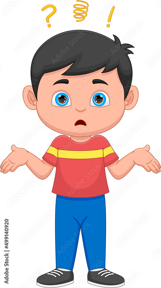 confused little boy on white background
