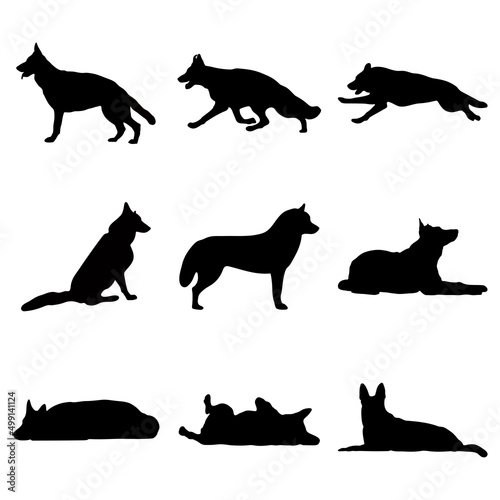 Black silhouettes of dogs on a white background. Vector image.