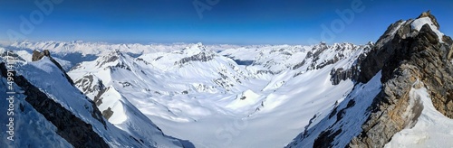Ski tour on the Ducan glacier from Monstein with descent towards Sertig. Super nice demanding ski tour. Swiss Alps photo