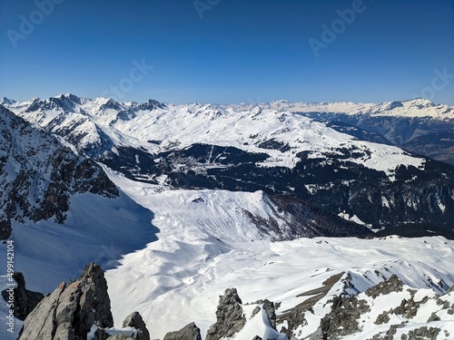 Sentisch Horn in the Fluela Valley. Ski touring on the Sentisch Horn and Baslersch Chopf above Davos. winter sports. © SimonMichael