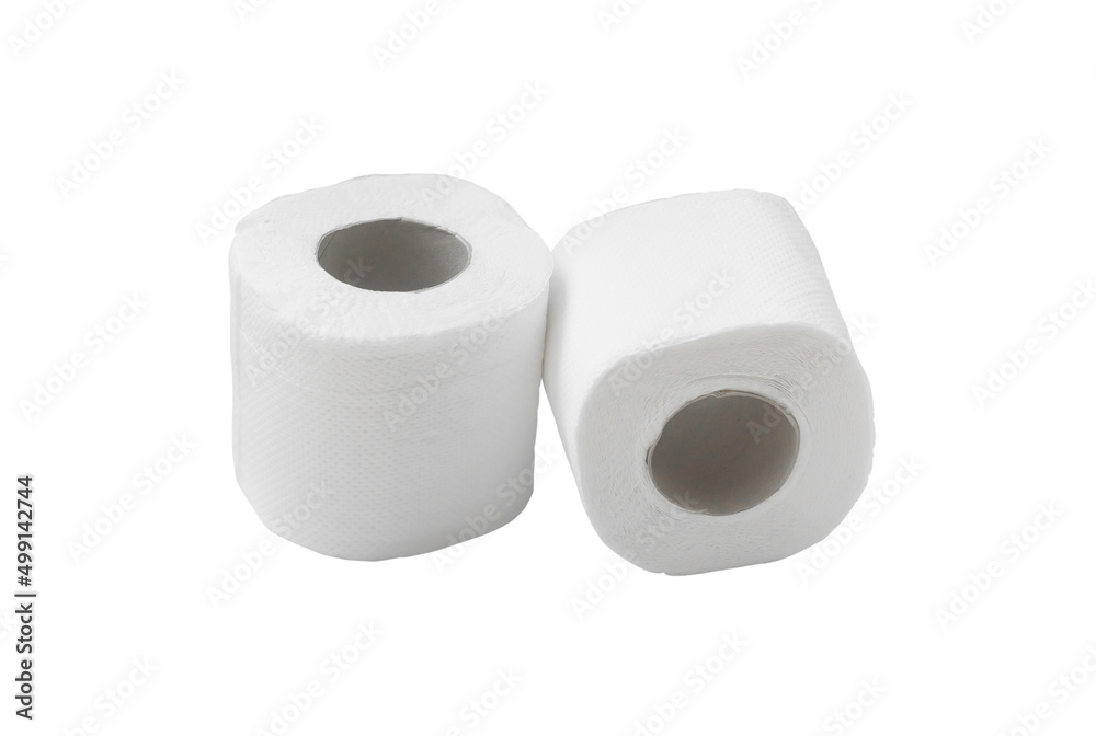 Two rolls of white tissue paper or napkin isolated on white background with clipping path
