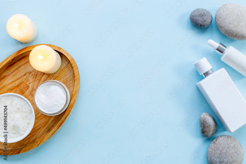 Beauty product mockup - white cosmetic products, top view Beauty product mockup - white cosmetic products, top view