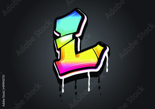 L letter 3D Graffiti Dripping  alphabet font vector