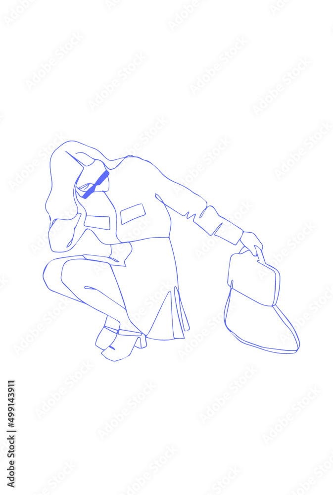 Obraz premium Colorful fashion art line girls, illustration vector, mood 