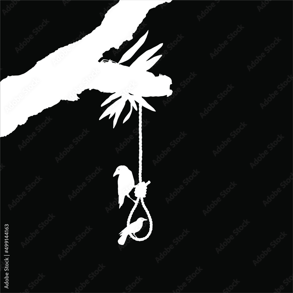 Gallows (Hanging Rope) on the Tree and Crow. Dramatic, Creepy, Horror ...