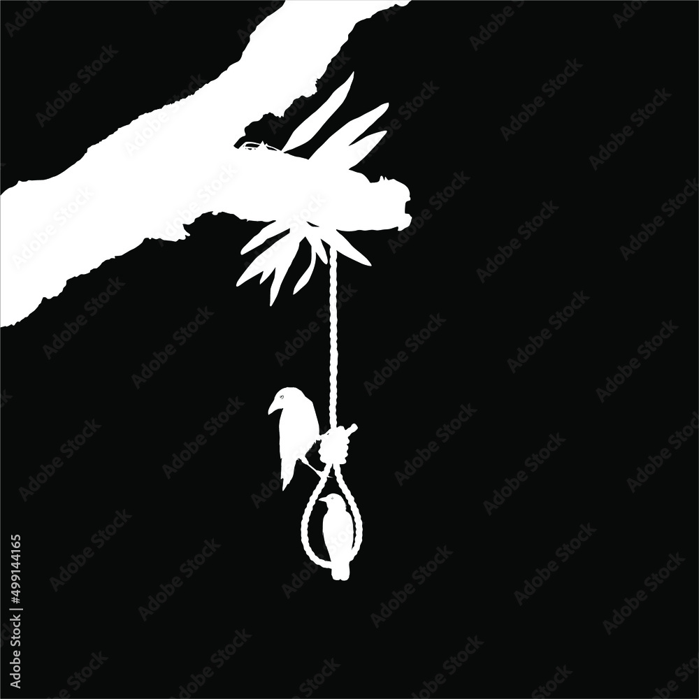 Gallows (Hanging Rope) on the Tree and Crow. Dramatic, Creepy, Horror, Scary, Mystery, or Spooky Illustration. Illustration for Horror Movie or Halloween Poster Element. Vector Illustration Gallows (Hanging Rope) on the Tree and Crow. Dramatic, Creepy, Horror, Scary, Mystery, or Spooky Illustration. Illustration for Horror Movie or Halloween Poster Element. Vector Illustration