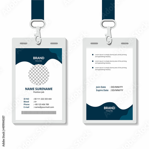 professional corporate id card template, clean blue id card design with realistic mockup