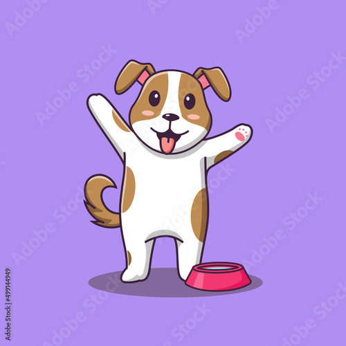 Cute dog cartoon standing with water bowl  vector cartoon illustration  cartoon clipart