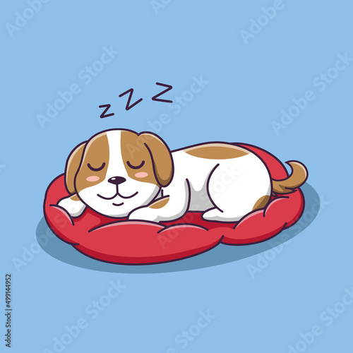 Cute dog cartoon sleeping on a pillow, vector cartoon illustration, cartoon clipart
