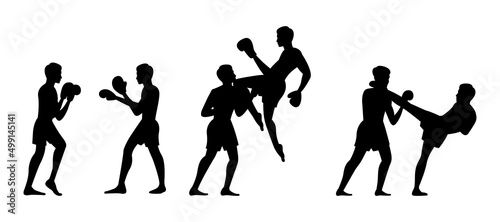 silhouette design of Thai boxer are fighting