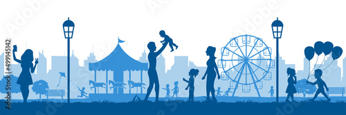 silhsilhouette design of theme park ,people happy and fun with them,vector illus Fototapet