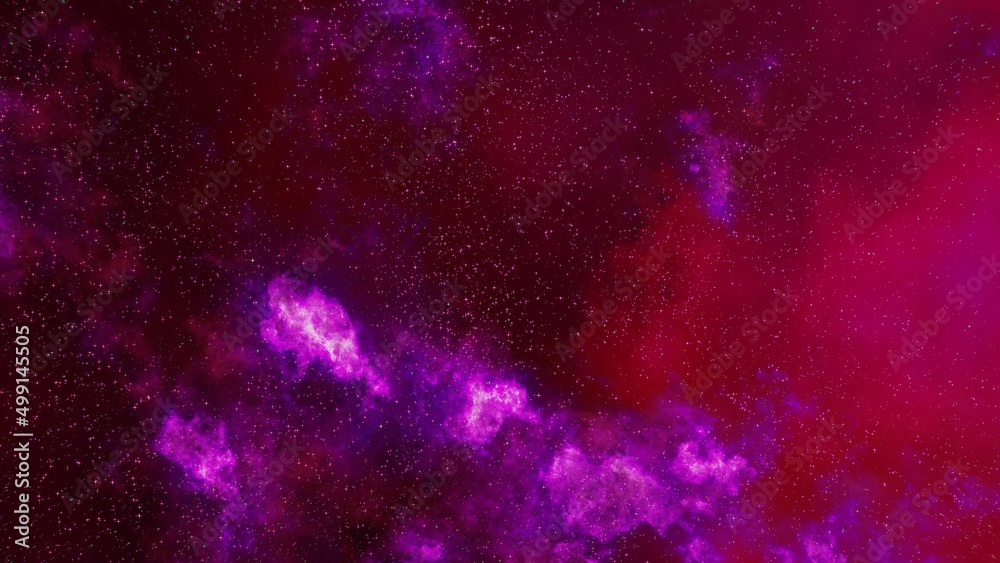 Colored red and purple nebula and open cluster of stars in the universe.