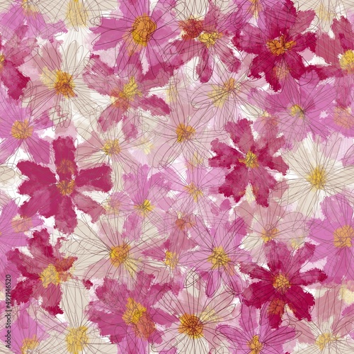 Seamless pattern of chamomile flowers  cosmos. Design for fabric  clothes  paper.