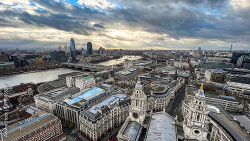 city view skyline of london from st paul's cathedral showing thames river and landmarks in 2022