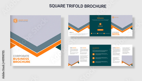 Modern corporate business square trifold creative shape brochure design template.