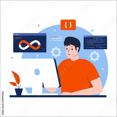 Flat design of development and operations technology. Illustration for websites, landing pages, mobile applications, posters and banners. Trendy flat vector illustration