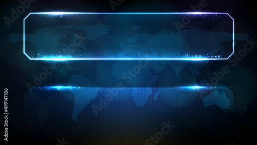 abstract futuristic background of blue glowing technology sci fi frame, hud ui, lower third button bar photo