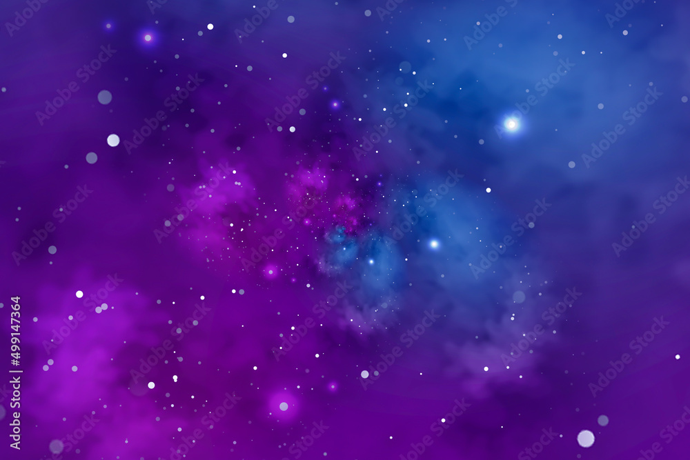 Starry background with blue and violet nebula. Concept for space, astronomy, galaxy, universe, science