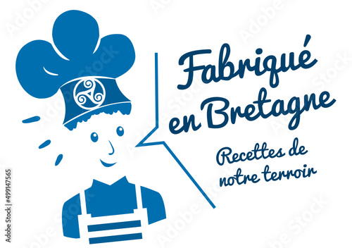 Logo fabriqué en Bretagne, chef avec toque, recettes de notre terroir.