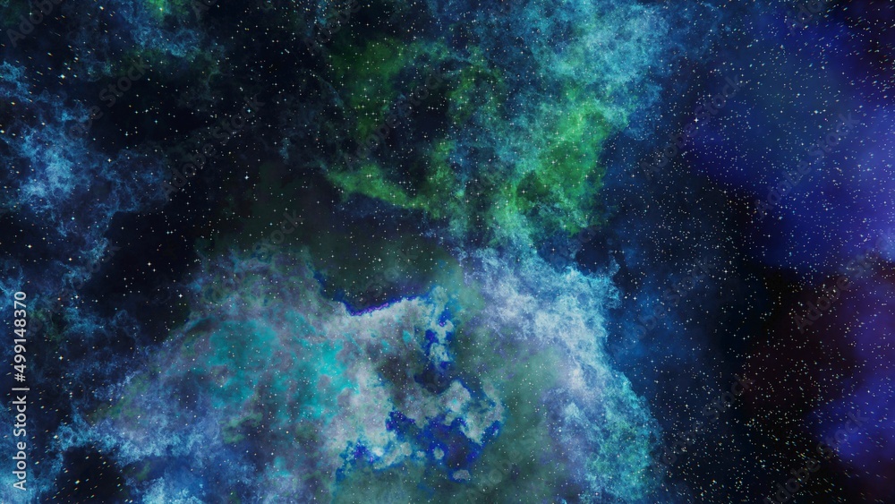 Fototapeta premium Blue and green Stars, planets and galaxy in a free space