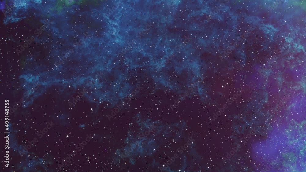 Blue and green Stars, planets and galaxy in a free space
