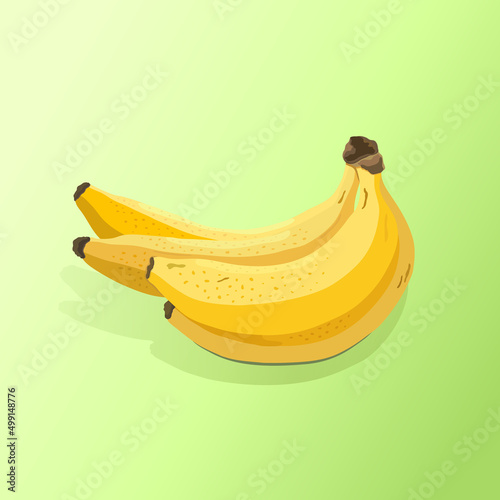 Ripe yellow bananas on a green background in vector. A bunch of 4 bananas. Fruits and vitamins and trace elements. Food, healthy eating and benefits.