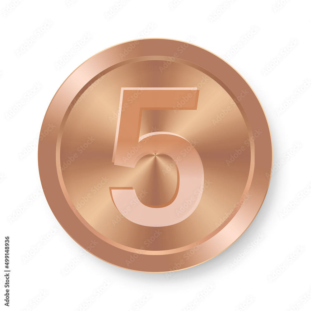 Bronze coin with number five Concept of internet icon Bronze coin with number five Concept of internet icon